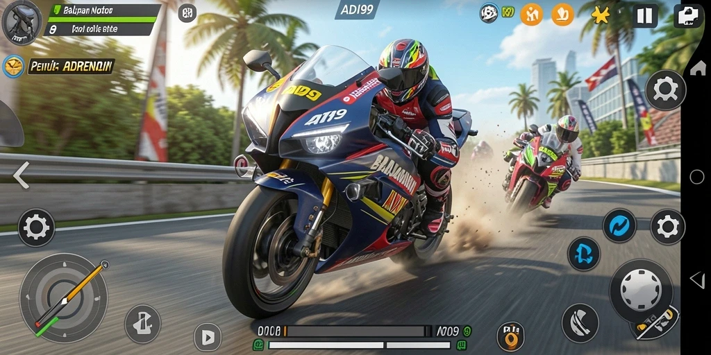 Gameplay mendebarkan dari balapan motor di ADI99.