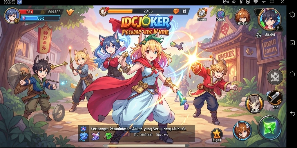 Screenshot menunjukkan karakter Anime yang beraksi dalam pertempuran menarik.