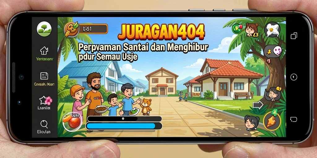 Tampilan gameplay JURAGAN404 yang ceria dan penuh warna.