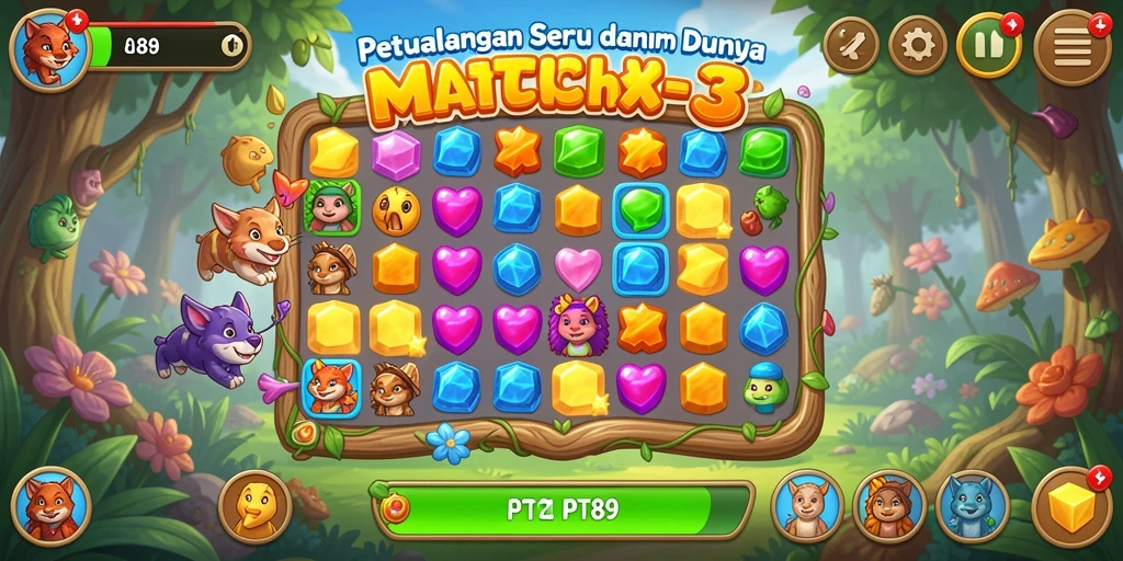 Tampilan gameplay PT89 yang menarik dalam setiap level Match-3.