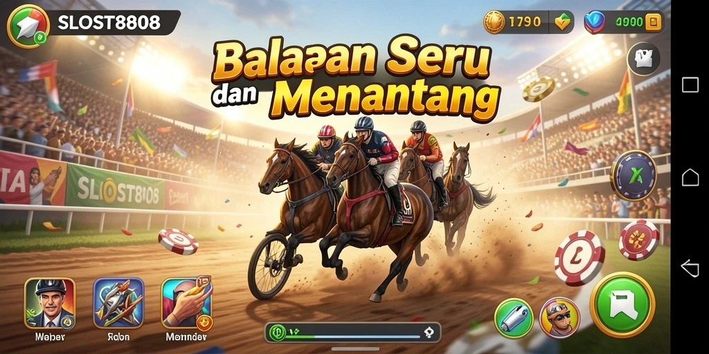 Tampilan gameplay menarik SLOST8808 dengan berbagai kendaraan balap.