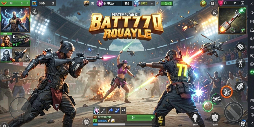Screenshot TOTO777 menunjukkan aksi seru pertempuran Battle Royale.